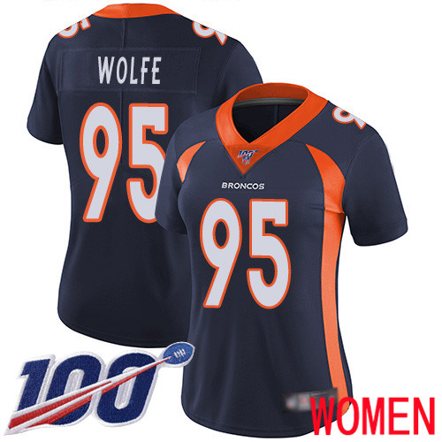 Women Denver Broncos #95 Derek Wolfe Navy Blue Alternate Vapor Untouchable Limited Player 100th Season Football NFL Jersey->women nfl jersey->Women Jersey